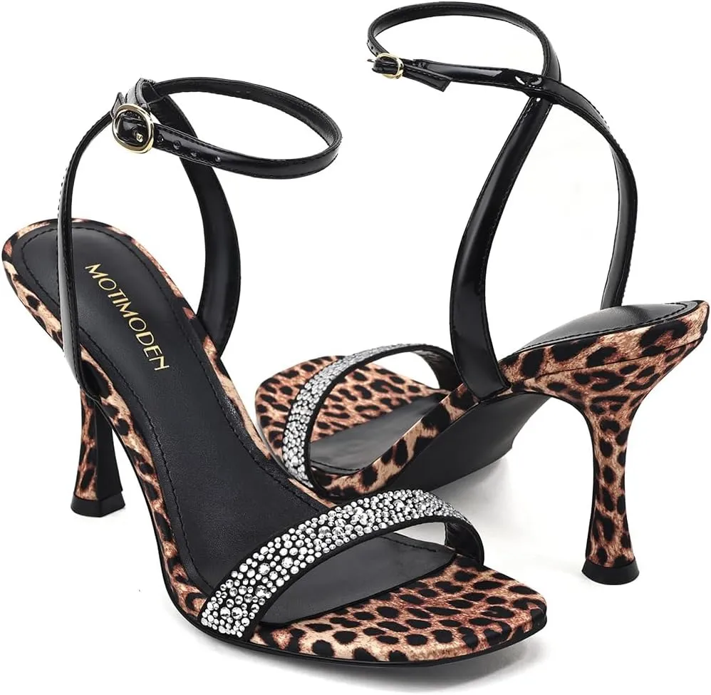 Women's Sandals Open Square Toe Sandals Ankle Strap High Kitten Heels Stilettos Square Open Toe Dressy Sexy Shoes for Women Chic Heeled Sandals