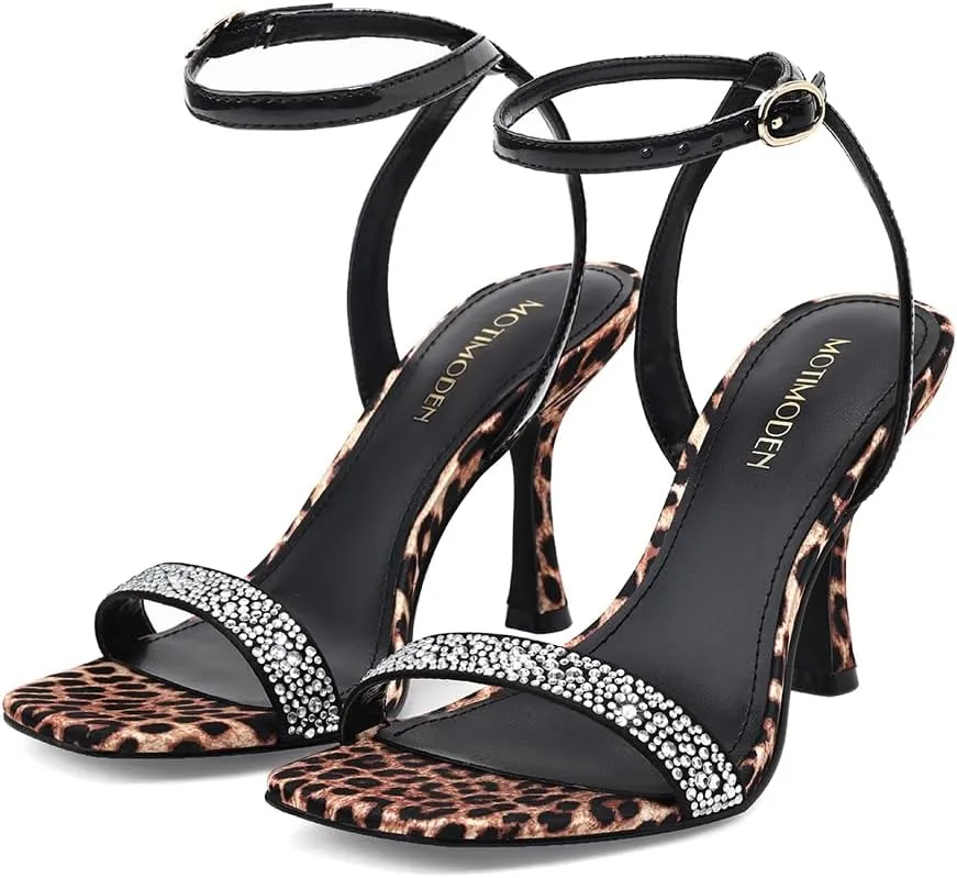 Women's Sandals Open Square Toe Sandals Ankle Strap High Kitten Heels Stilettos Square Open Toe Dressy Sexy Shoes for Women Chic Heeled Sandals