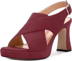 Womens Sandals Open Toe Platform Sandals Buckle Adjustable Strap Heeled Sandals Fashion Solid Suede High Heels