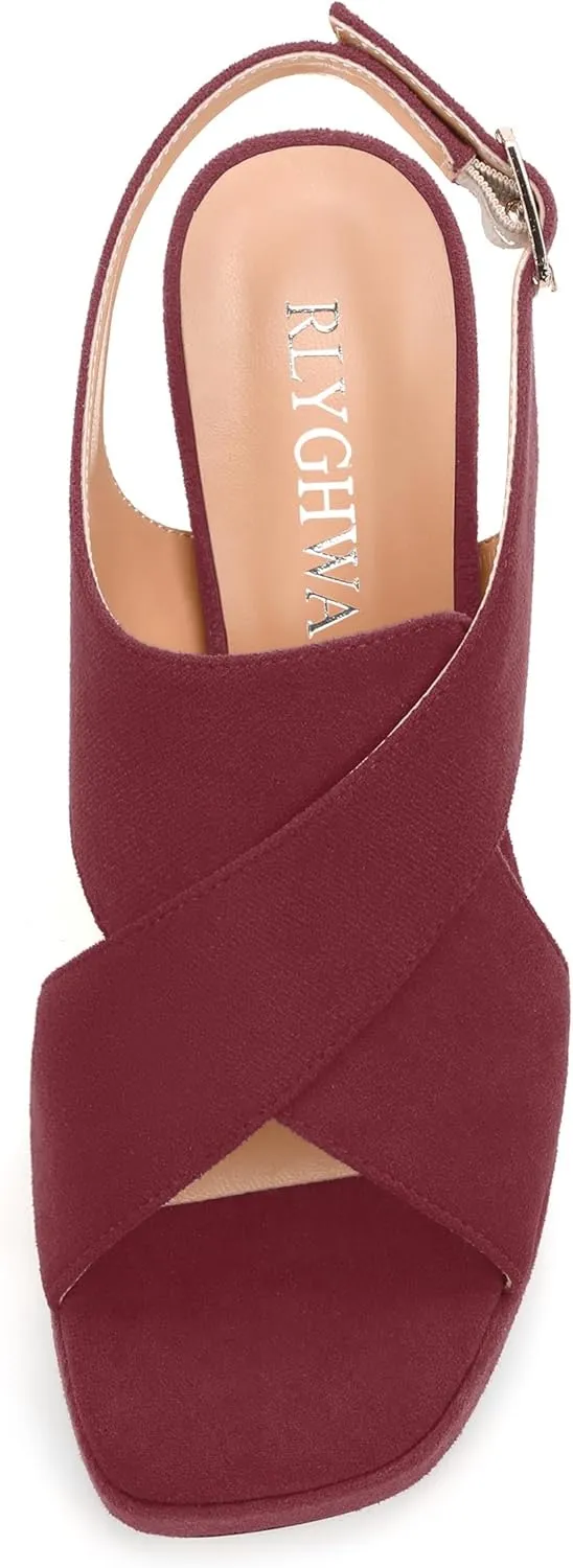 Womens Sandals Open Toe Platform Sandals Buckle Adjustable Strap Heeled Sandals Fashion Solid Suede High Heels