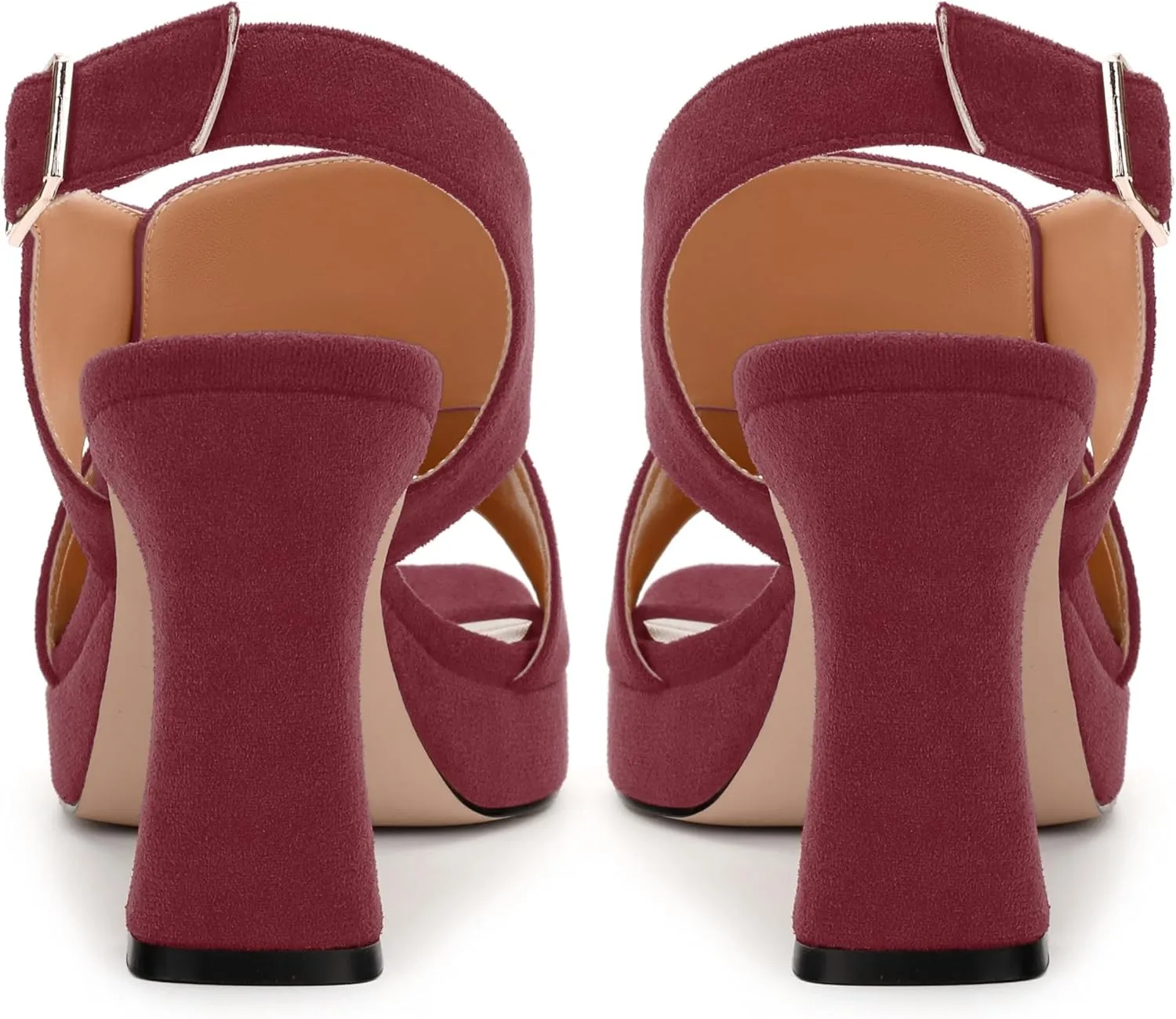 Womens Sandals Open Toe Platform Sandals Buckle Adjustable Strap Heeled Sandals Fashion Solid Suede High Heels