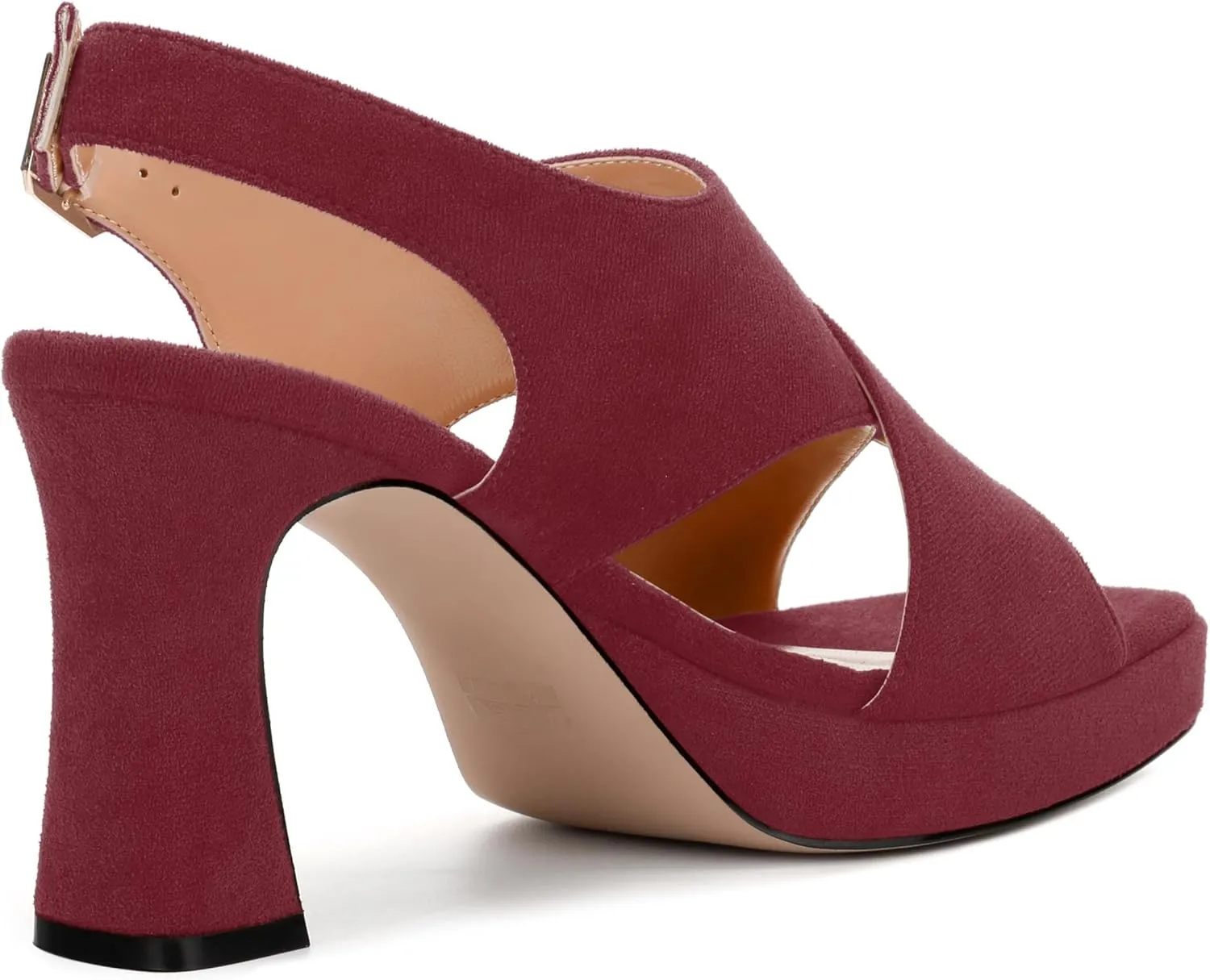 Womens Sandals Open Toe Platform Sandals Buckle Adjustable Strap Heeled Sandals Fashion Solid Suede High Heels