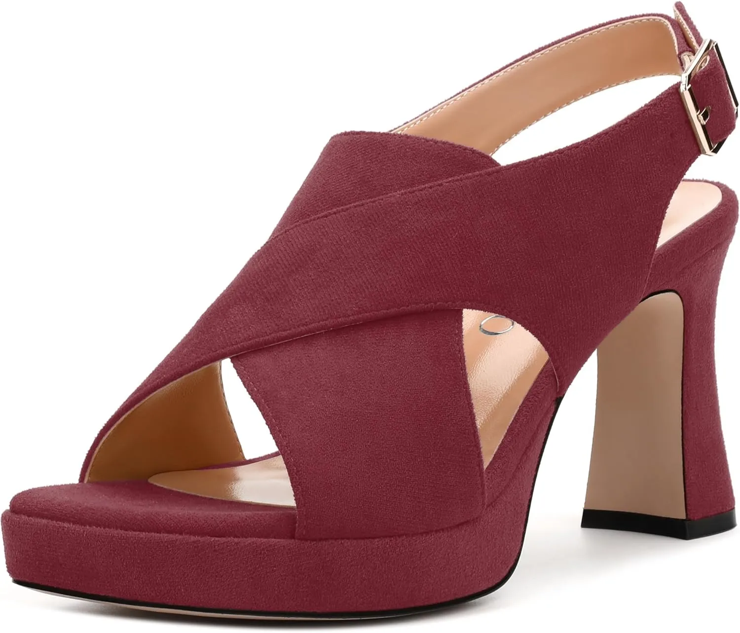 Womens Sandals Open Toe Platform Sandals Buckle Adjustable Strap Heeled Sandals Fashion Solid Suede High Heels