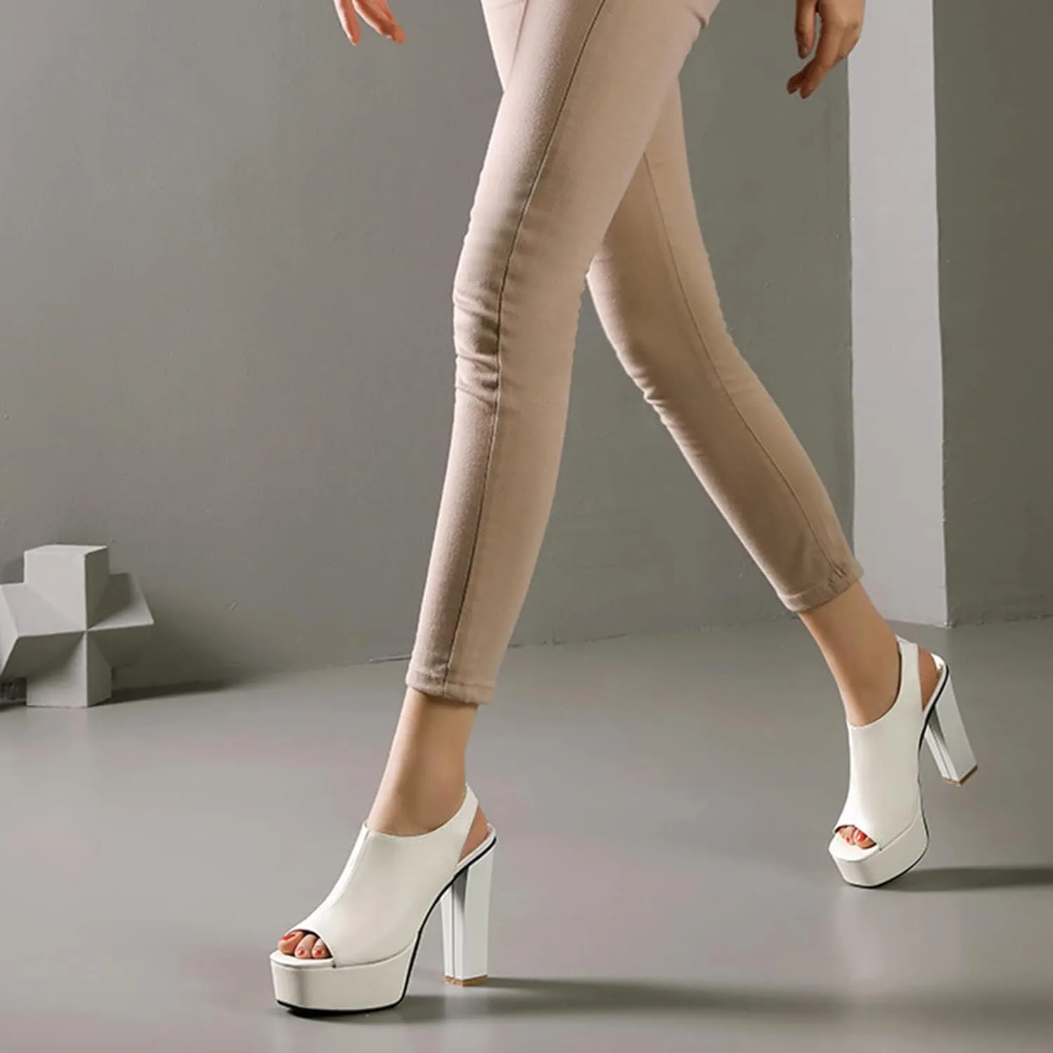 Women's Sandals Square Toe Platform Chunky Heel Fish Mouth High Heel Sandals Sexy Fashion Everyday Casual Walking Party Plus Size 12Cm/4.7 in Summer Sandals