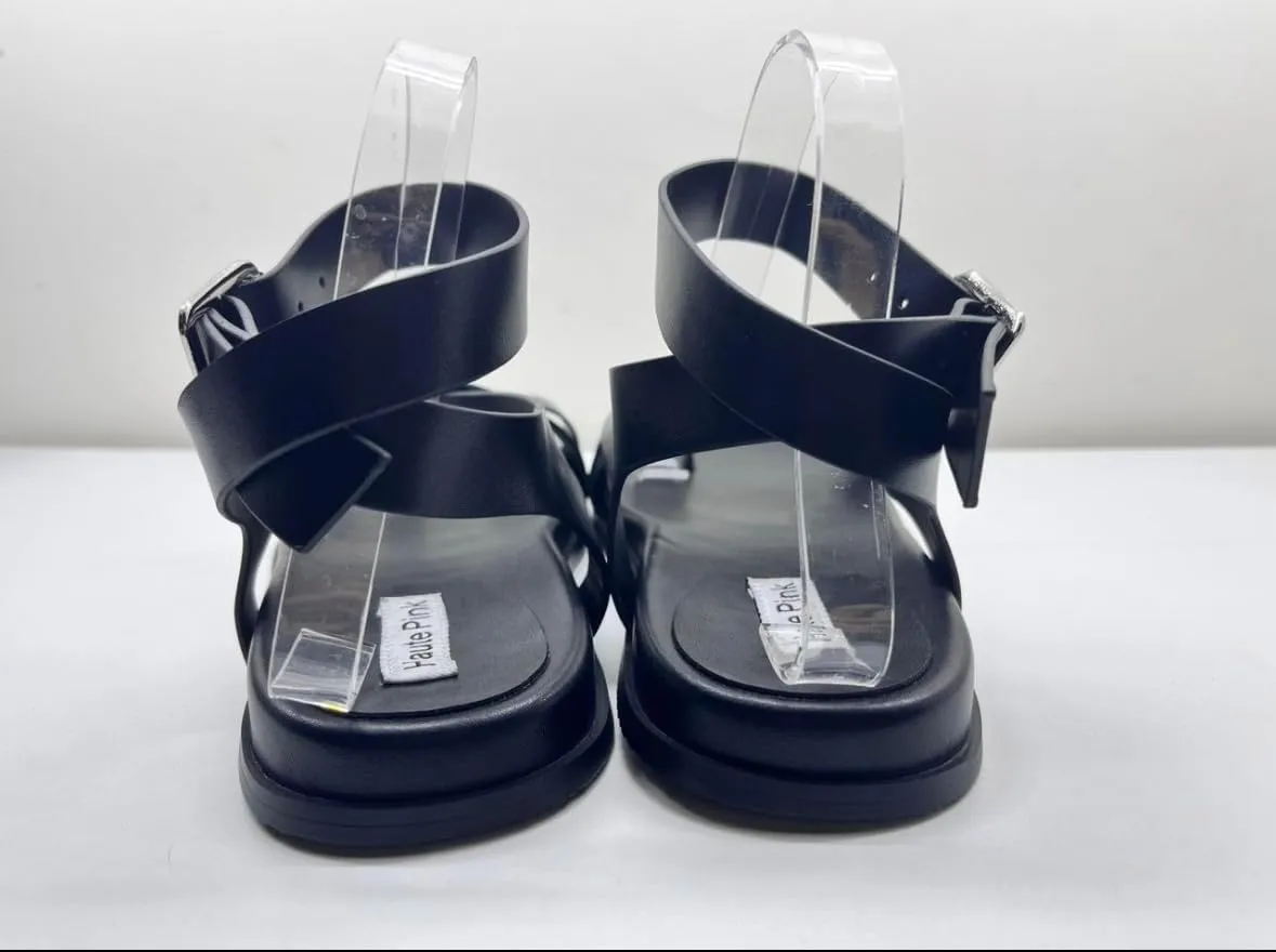 Women's Sandals with Cross Strap, Comfortable Footbed Sole, Flat Heel - Stylish and Supportive Casual Footwear for All-Day Comfort and Fashionable Summer Looks