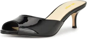 Women’s Sexy Mules Peep Toe Slippers Slip On Sandals Kitten Mid Heels Open Round Toe Shoes Evening Party Prom Size 4-16 US