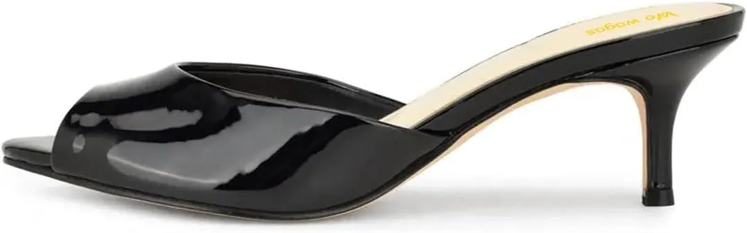 Women’s Sexy Mules Peep Toe Slippers Slip On Sandals Kitten Mid Heels Open Round Toe Shoes Evening Party Prom Size 4-16 US