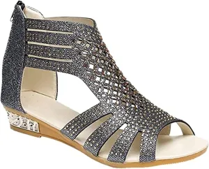 Women's Sling Wedge Sandal Ankle T Strap Fish Mouth Ladies's Bold Buckles Studded Wedge Sandal Beach Shoes Strappy Open Toe Platform Wedges Heeled Sandals Shoes for Women,Black,US10/EU42