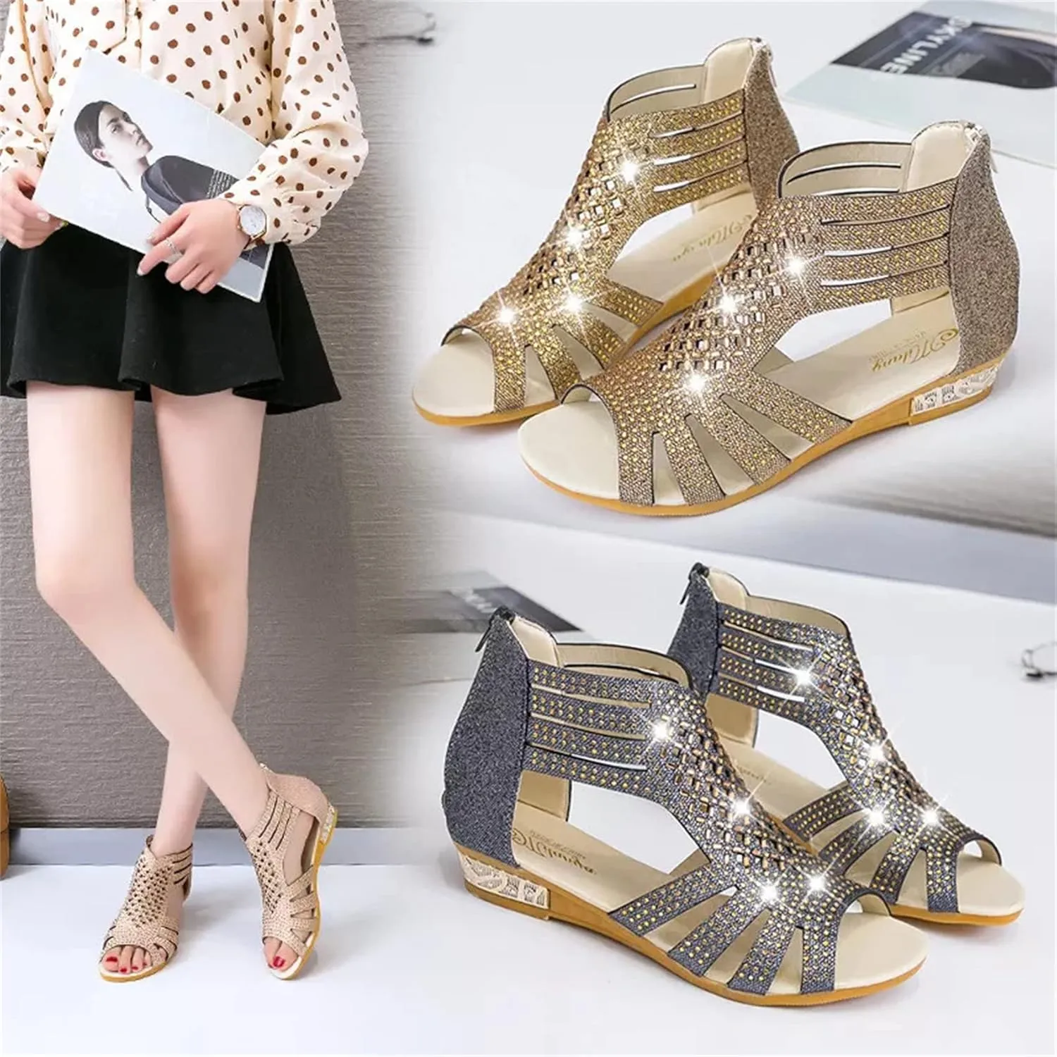 Women's Sling Wedge Sandal Ankle T Strap Fish Mouth Ladies's Bold Buckles Studded Wedge Sandal Beach Shoes Strappy Open Toe Platform Wedges Heeled Sandals Shoes for Women,Black,US10/EU42