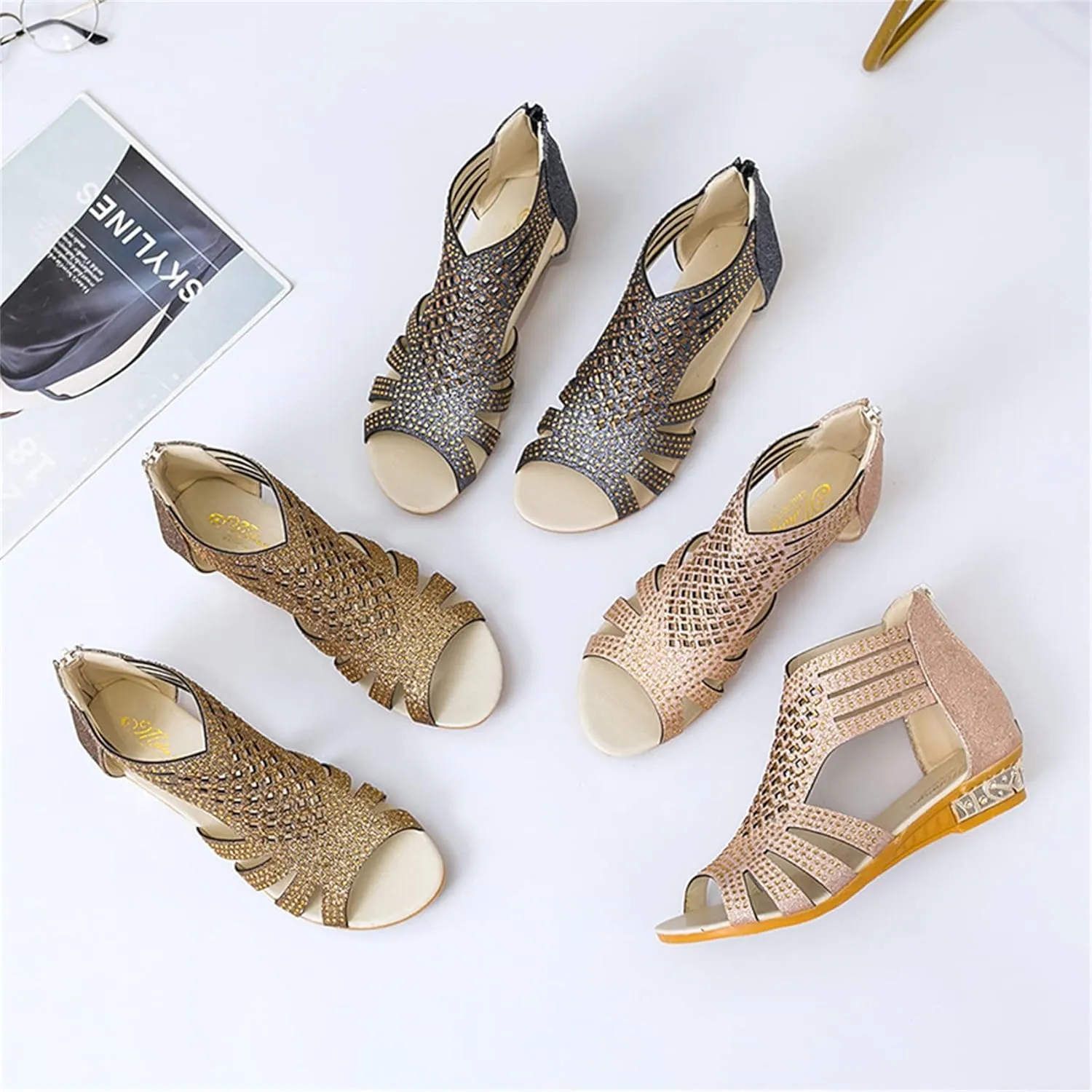 Women's Sling Wedge Sandal Ankle T Strap Fish Mouth Ladies's Bold Buckles Studded Wedge Sandal Beach Shoes Strappy Open Toe Platform Wedges Heeled Sandals Shoes for Women,Black,US10/EU42