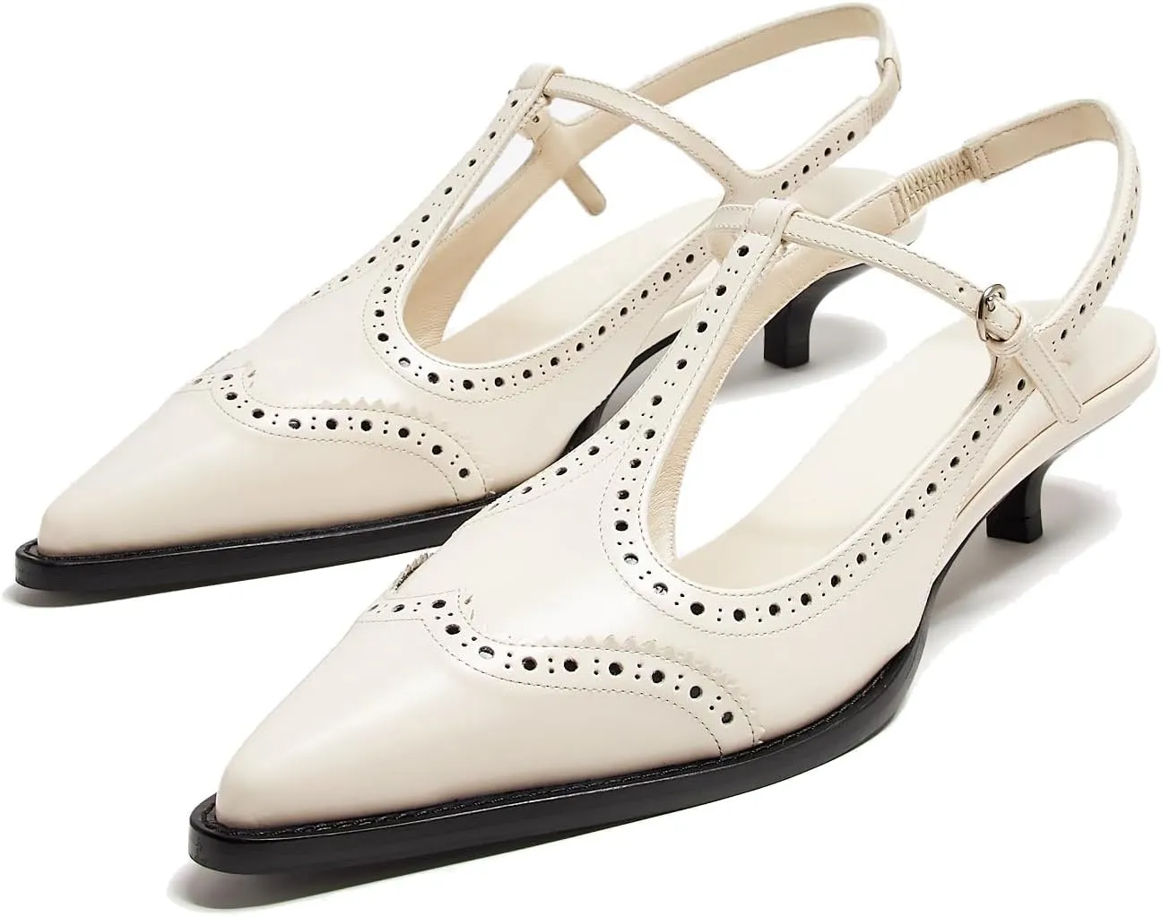Women's Slingback Kitten Heel Pumps Embroidered Pointed Toe T-strap Sandals Low Heel Embroidered Oxford Dress Shoes For Wedding Party