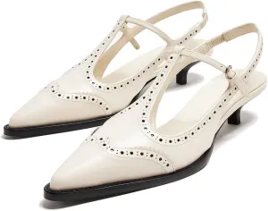 Women's Slingback Kitten Heel Pumps Embroidered Pointed Toe T-strap Sandals Low Heel Embroidered Oxford Dress Shoes For Wedding Party