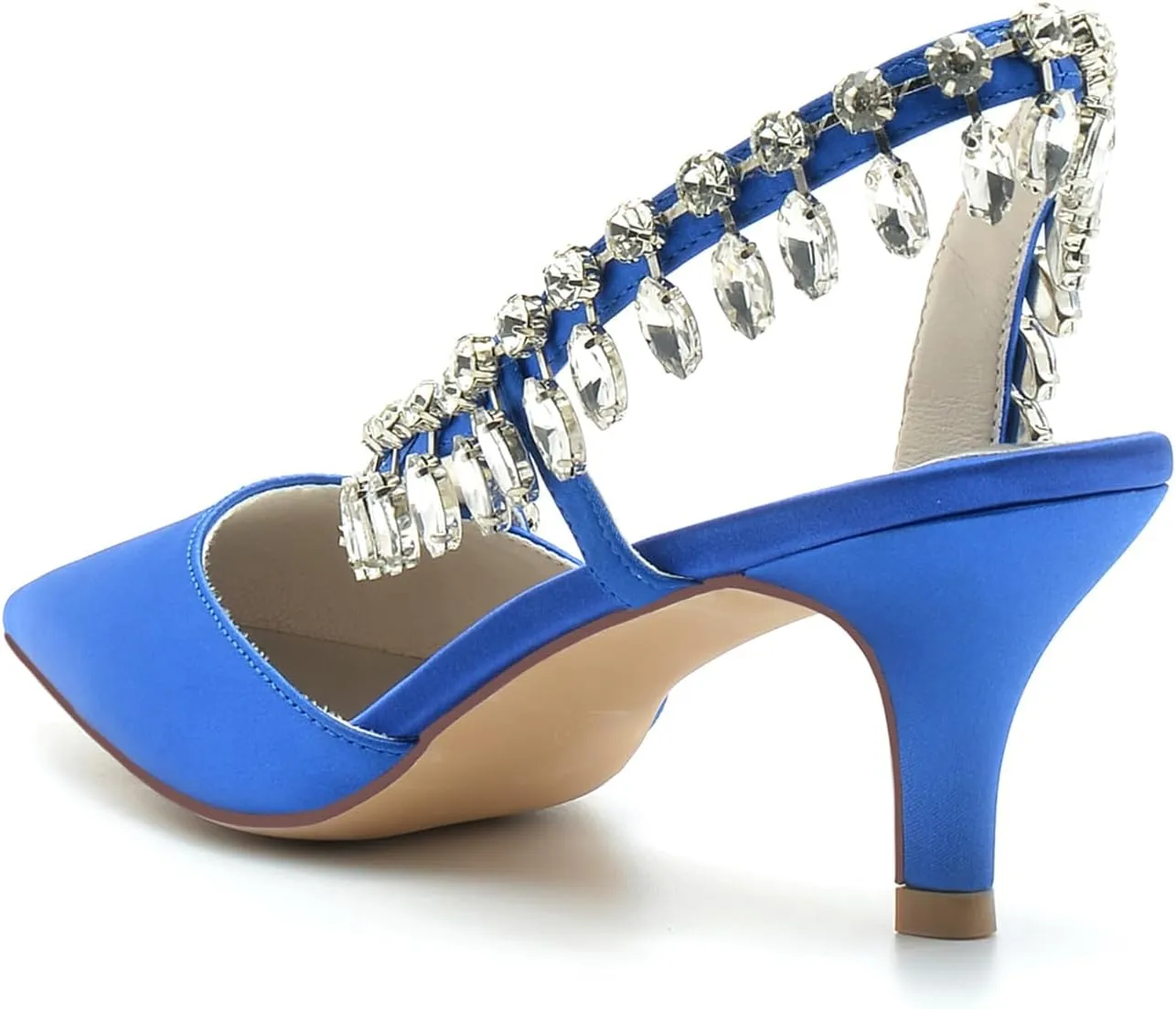 Women's Slingback Wedding Shoes for Bridal Mid Heel Heels Sandals with Crystal Pointed Closed Toe Evening Dress Pumps
