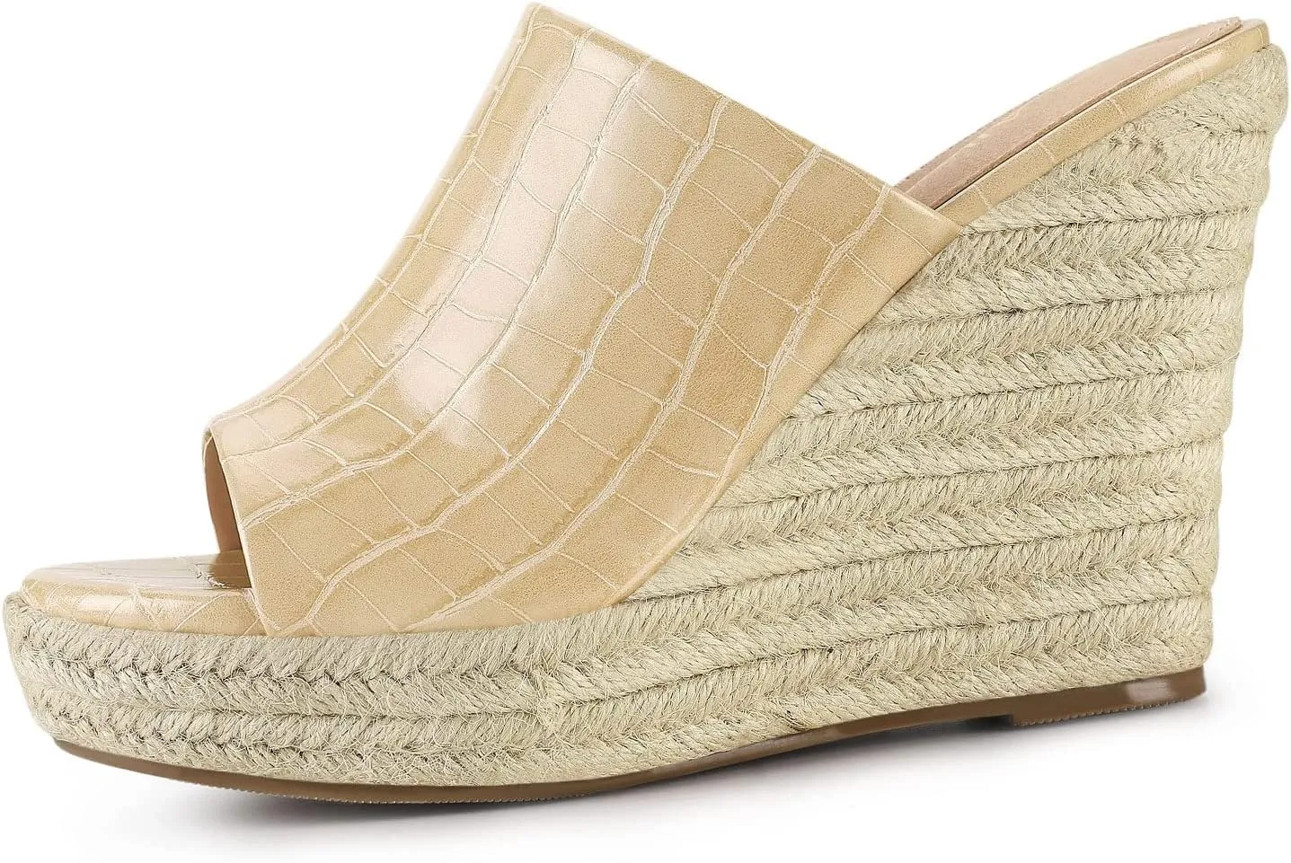 Women's Slip On Espadrille Wedge Open Toe Sandals Vintage Stone Print Comfortable Fish Mouth Slippers Summer Casual Non-Slip Chunky Beach Sandals