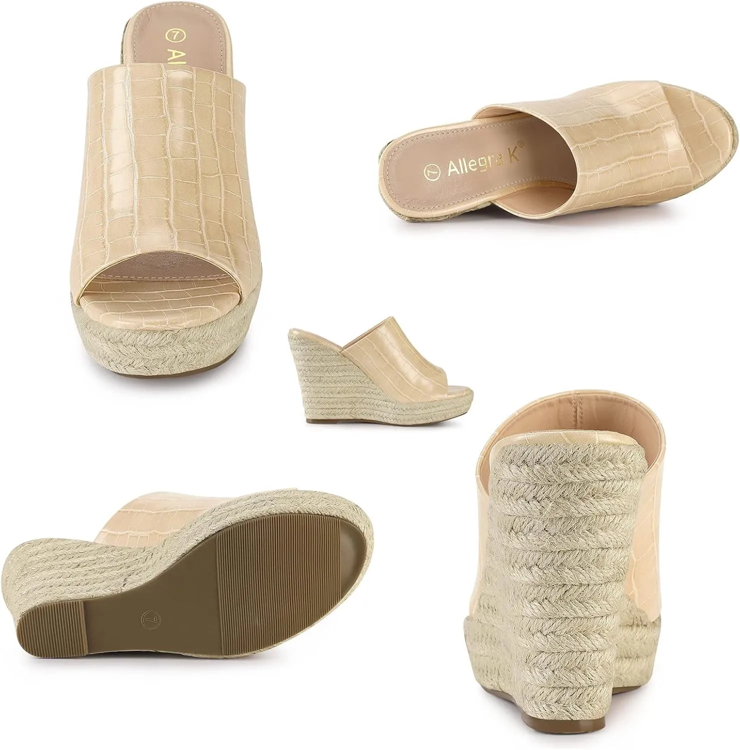 Women's Slip On Espadrille Wedge Open Toe Sandals Vintage Stone Print Comfortable Fish Mouth Slippers Summer Casual Non-Slip Chunky Beach Sandals