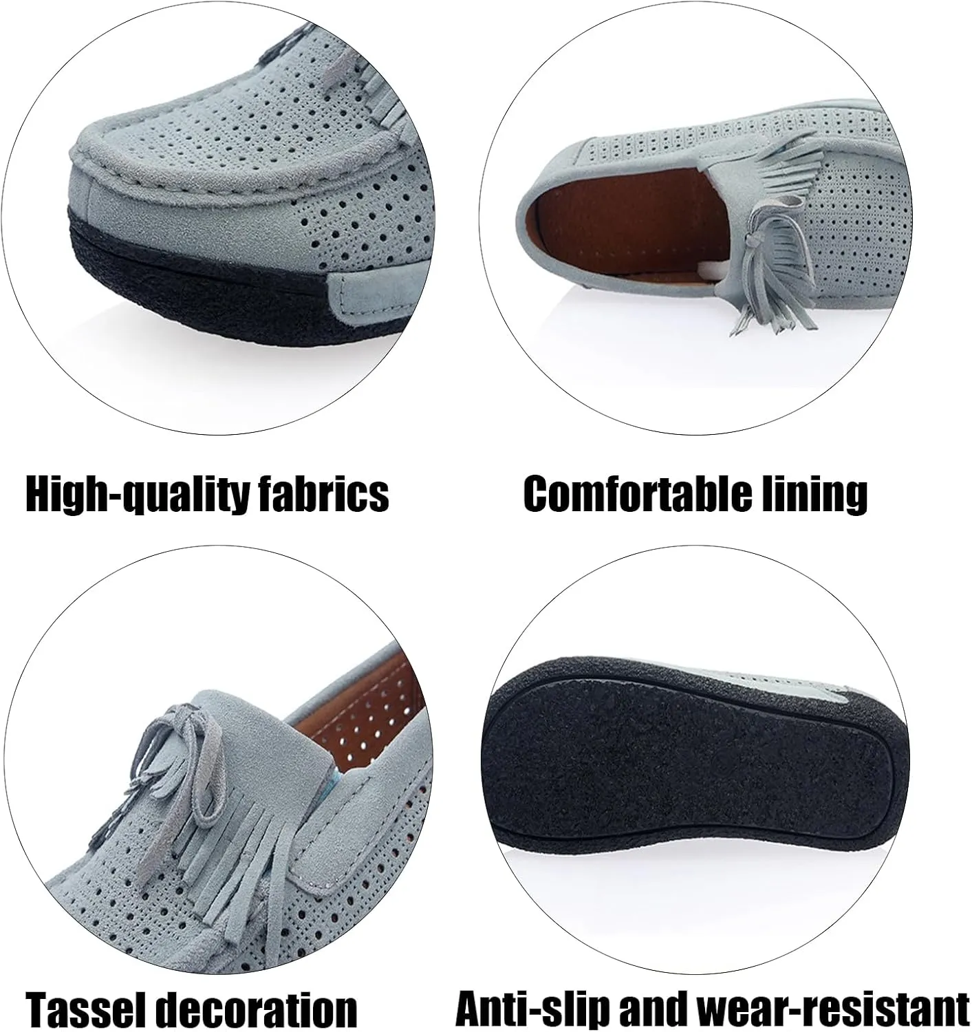 Women's Slip-On Wedge Loafers Round Toe Thick-Soled Breathable Loafers Comfortable Hollow Low-Top Thick-Soled Shoes (Black,8)
