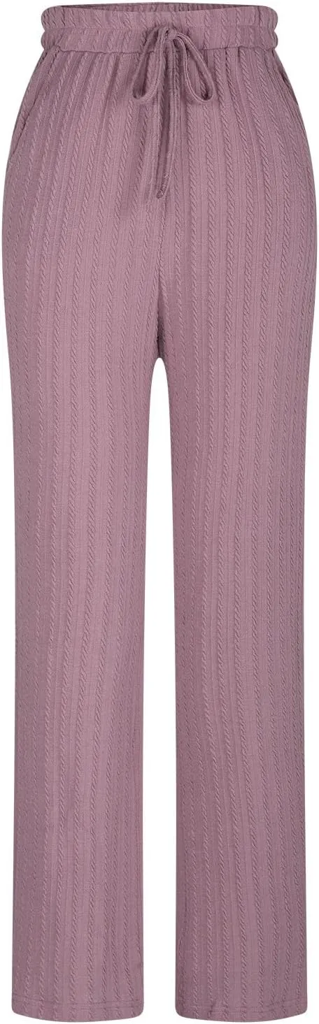 Womens Soft Knited Sweatpants Straight Leg Loose Lounge Trousers Casual Elastic Waist Work Sports Pants