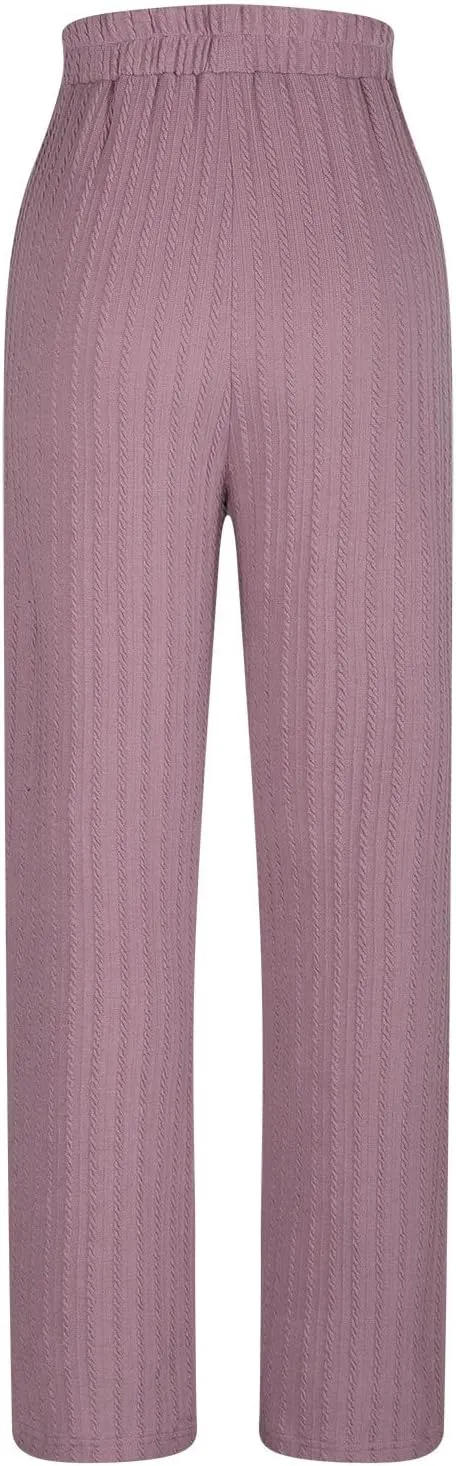 Womens Soft Knited Sweatpants Straight Leg Loose Lounge Trousers Casual Elastic Waist Work Sports Pants