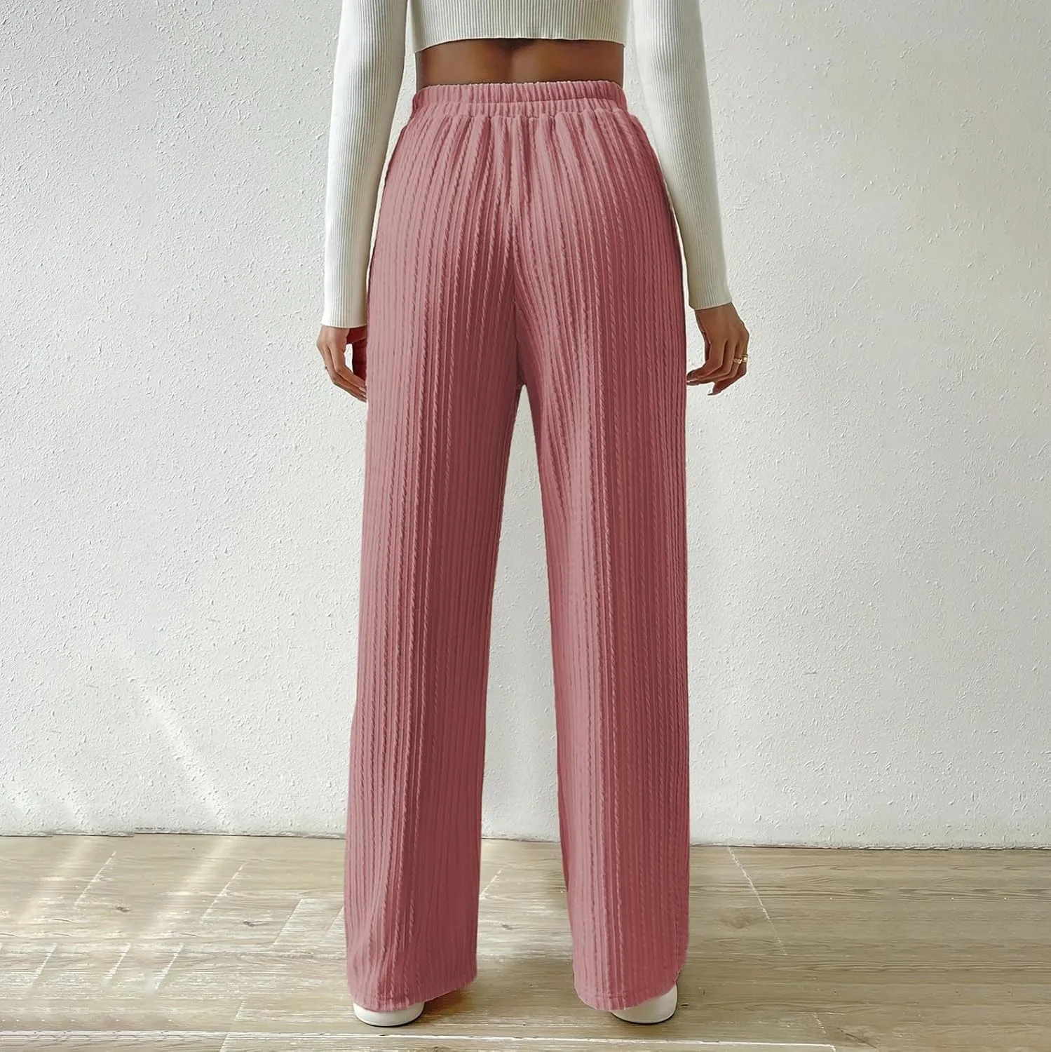 Womens Soft Knited Sweatpants Straight Leg Loose Lounge Trousers Casual Elastic Waist Work Sports Pants
