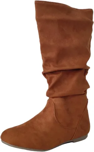 Women's Soft Suede Low Heel Mid Calf Boots | Comfortable Fall Outdoor Footwear with Side Zipper & Non-Slip Sole - Flat Boots,slouch boots for women