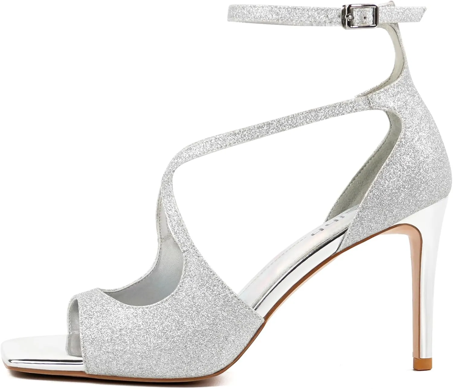 Women's Square Open Toe Strappy Stilettos Heels Buckle Ankle Strap Cross Sexy High Heels Sandals for Women