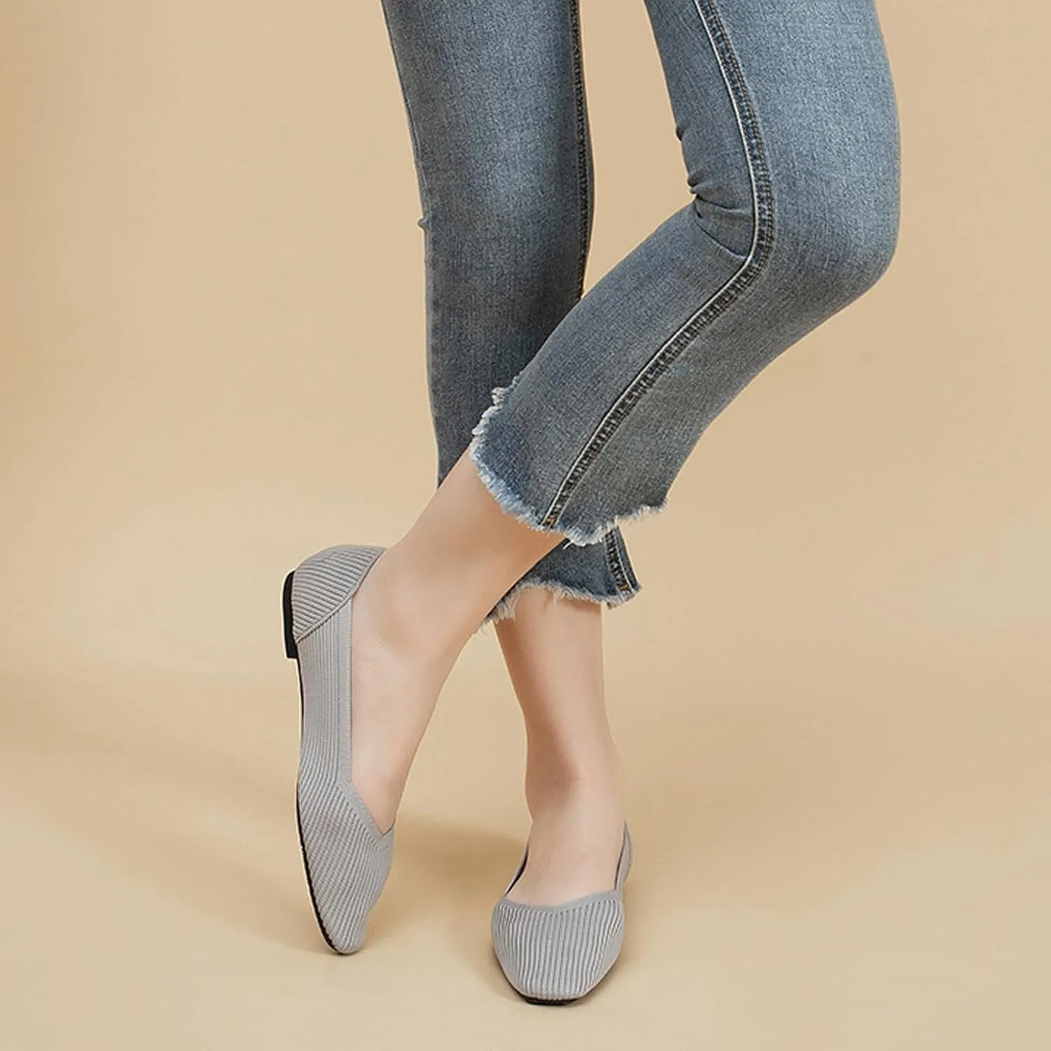 Women's Square Toe Flats Knit Dress Shoes Comfortable Mesh Flats for Women Slip On Ballet Flats Shoes Classic Soft Mary Jane Shoes