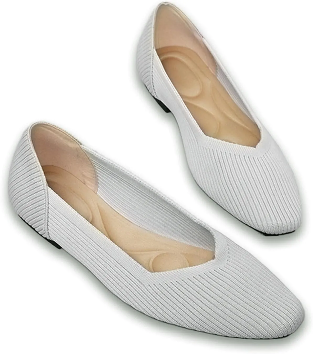 Women's Square Toe Flats Knit Dress Shoes Comfortable Mesh Flats for Women Slip On Ballet Flats Shoes Classic Soft Mary Jane Shoes