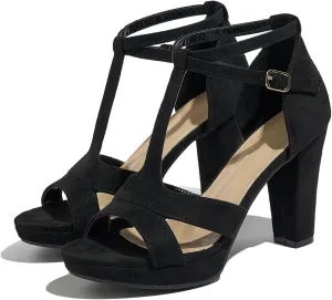 Women's Strappy Block Heels Sandals Comfortable Open Toe Chunky Dress Wedding Shoes with Adjustable Ankle Strap