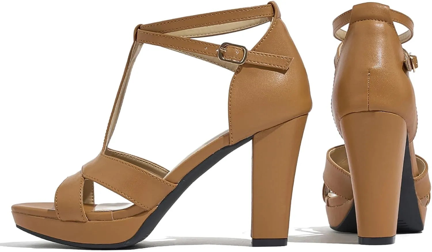 Women's Strappy Block Heels Sandals Comfortable Open Toe Chunky Dress Wedding Shoes with Adjustable Ankle Strap