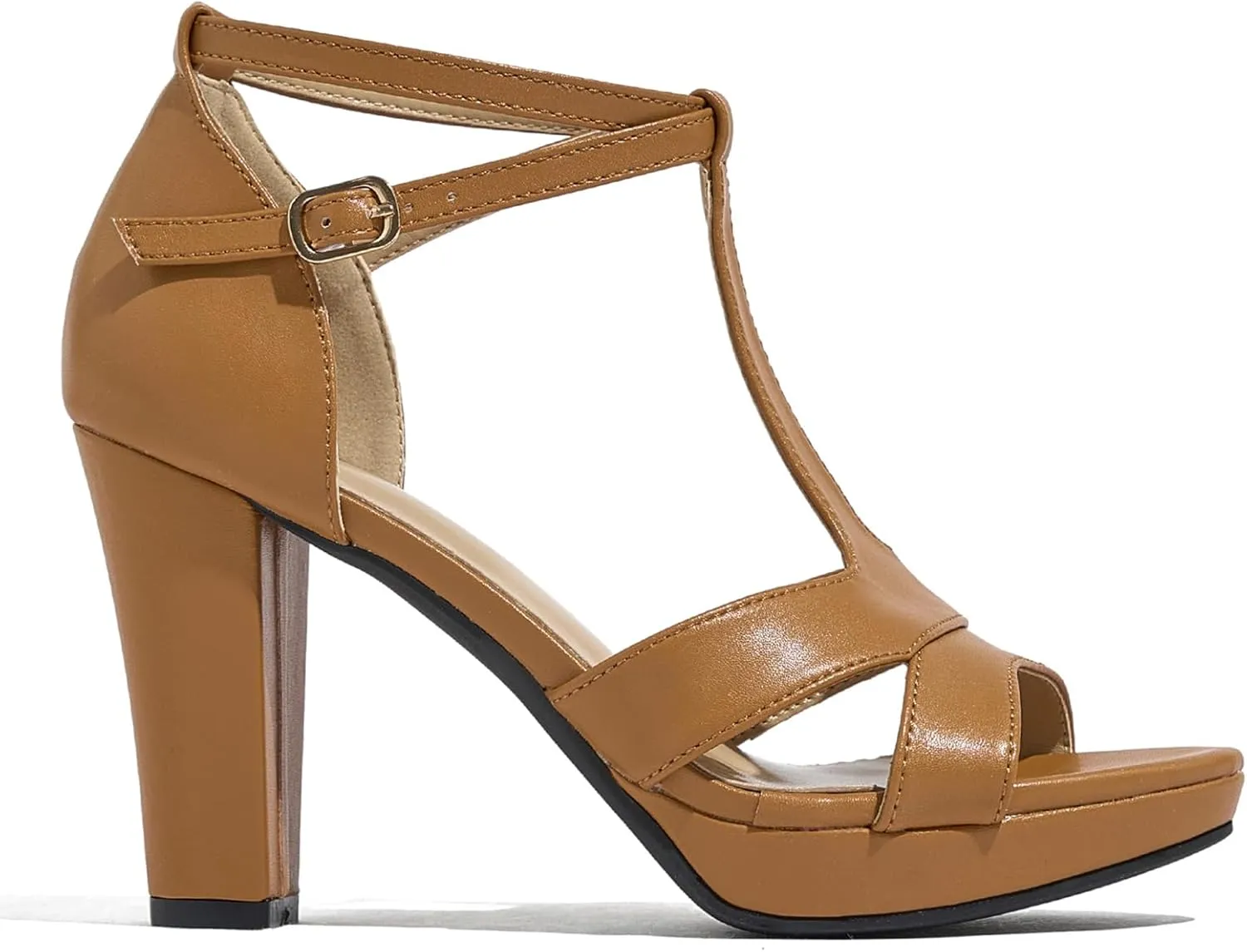 Women's Strappy Block Heels Sandals Comfortable Open Toe Chunky Dress Wedding Shoes with Adjustable Ankle Strap