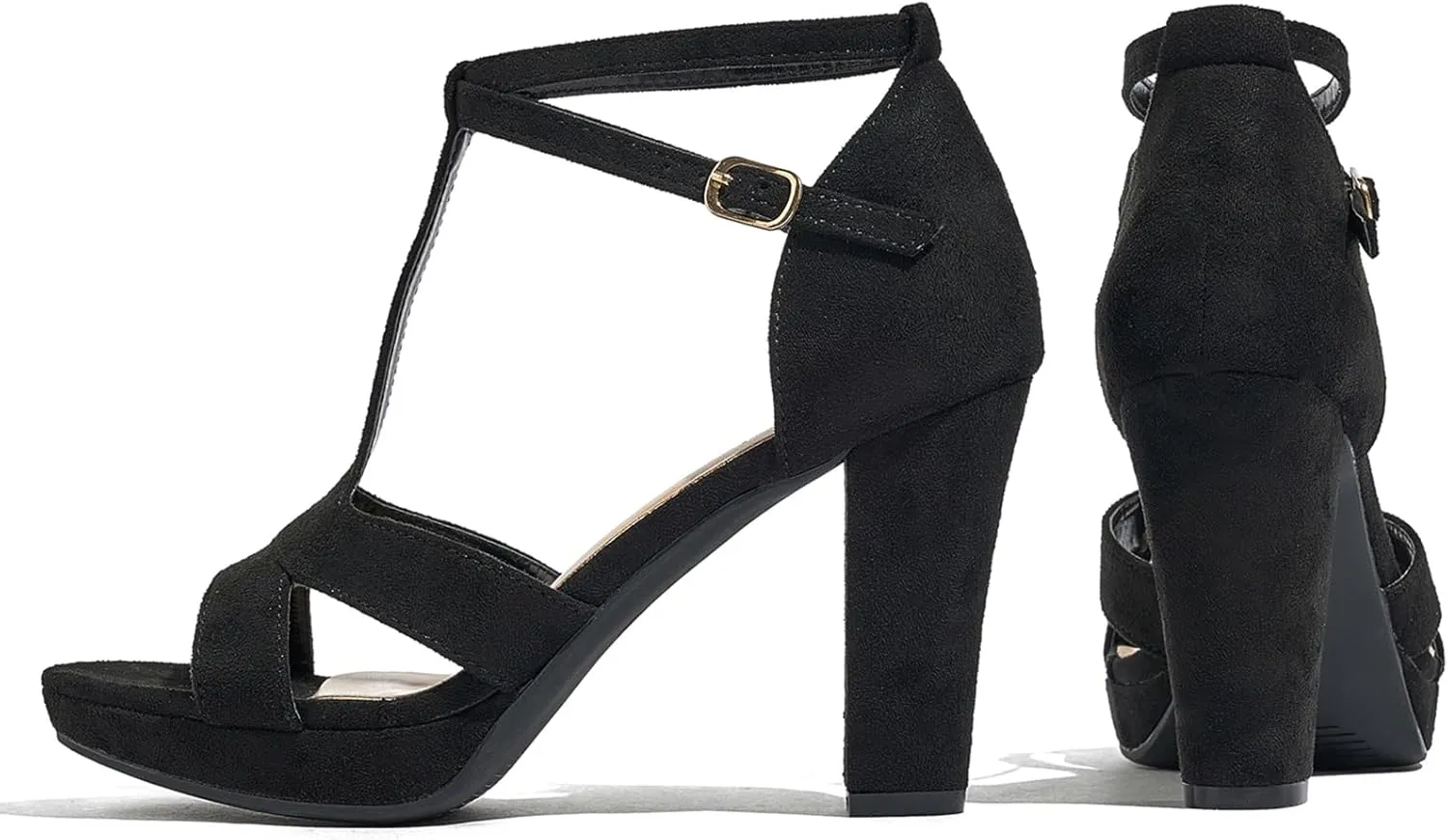 Women's Strappy Block Heels Sandals Comfortable Open Toe Chunky Dress Wedding Shoes with Adjustable Ankle Strap