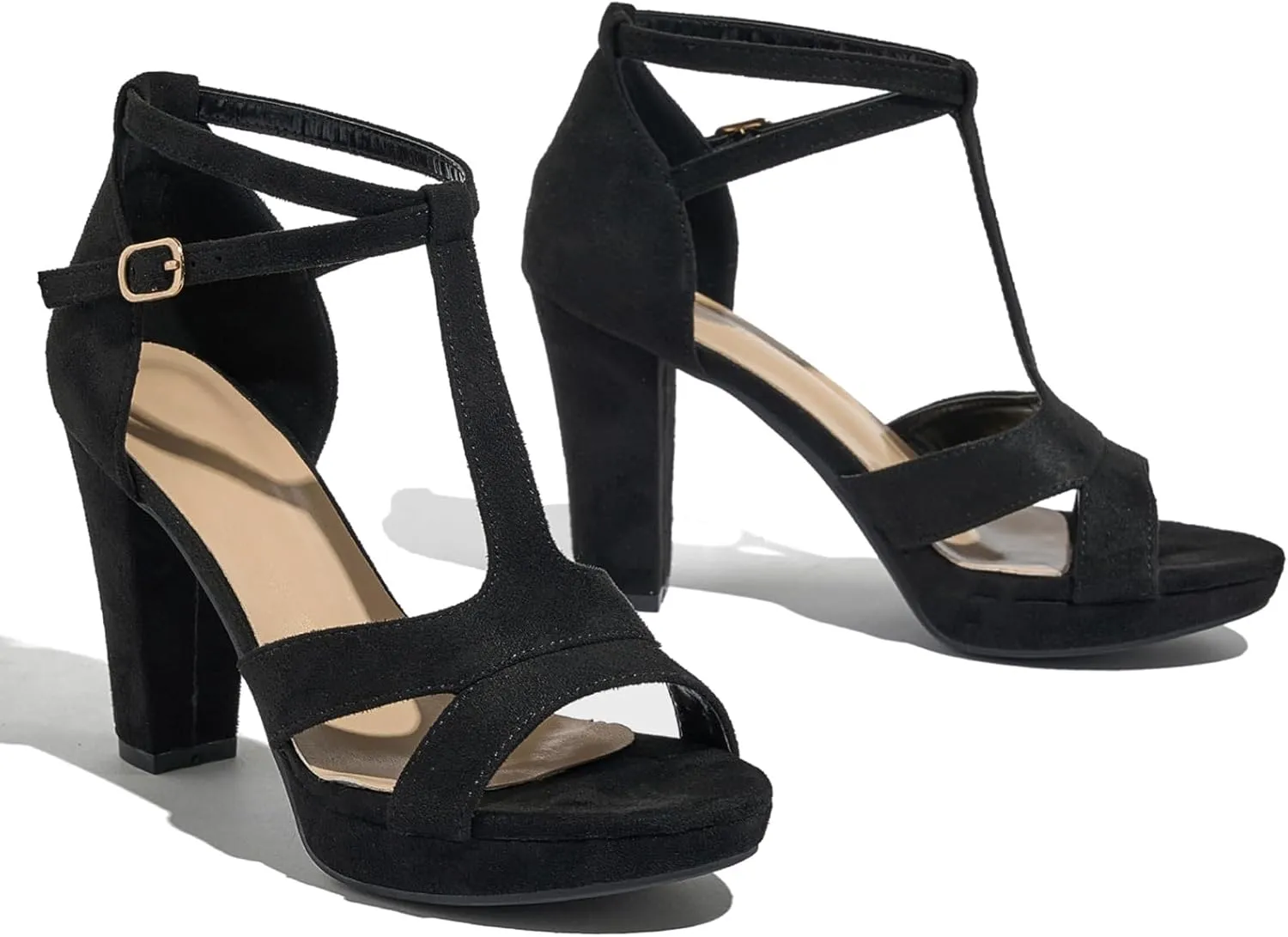 Women's Strappy Block Heels Sandals Comfortable Open Toe Chunky Dress Wedding Shoes with Adjustable Ankle Strap