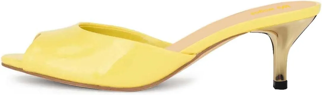Women’s Strappy Mules Slip On Slippers Metal Kitten Mid Heels Open Peep Toe Dress Shoes Indoor Shopping Size 4-16 US