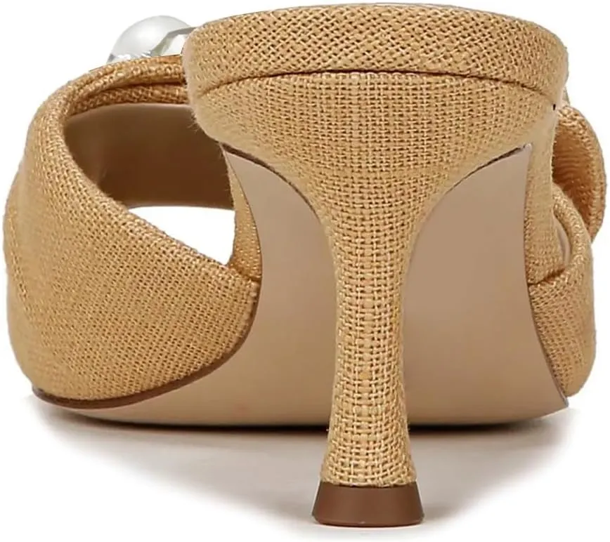 Women’s Studded Mules Pearl Slippers Rhinestone Sandals Kitten Mid Heels Open Square Toe Slip On Shoes Indoor Shopping Party Size 4-16 US