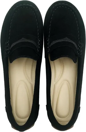 Women's Suede Leather Driving Loafers Comfortable and Elegant Mocasin Shoes Penny Shoes