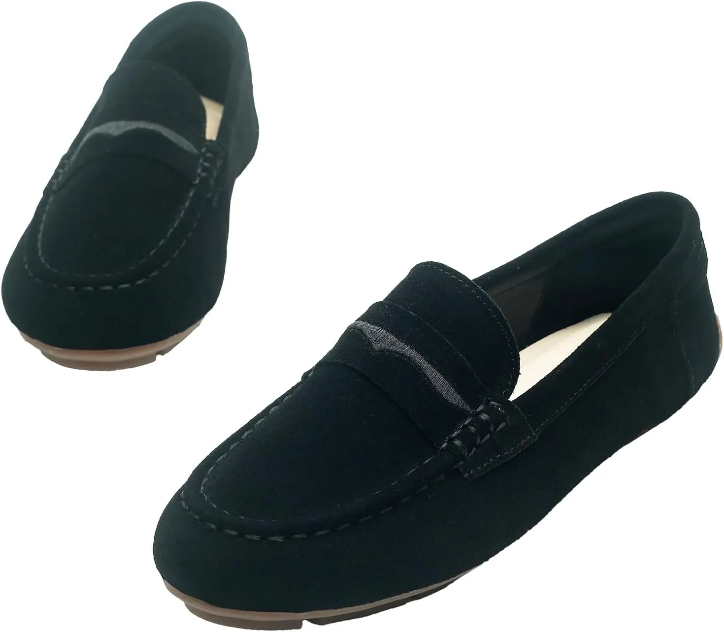 Women's Suede Leather Driving Loafers Comfortable and Elegant Mocasin Shoes Penny Shoes