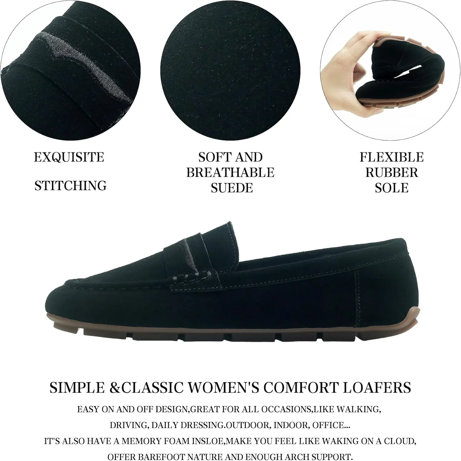 Women's Suede Leather Driving Loafers Comfortable and Elegant Mocasin Shoes Penny Shoes
