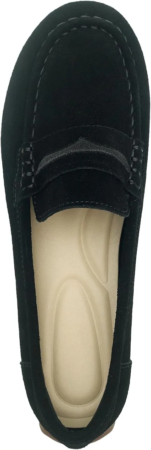 Women's Suede Leather Driving Loafers Comfortable and Elegant Mocasin Shoes Penny Shoes