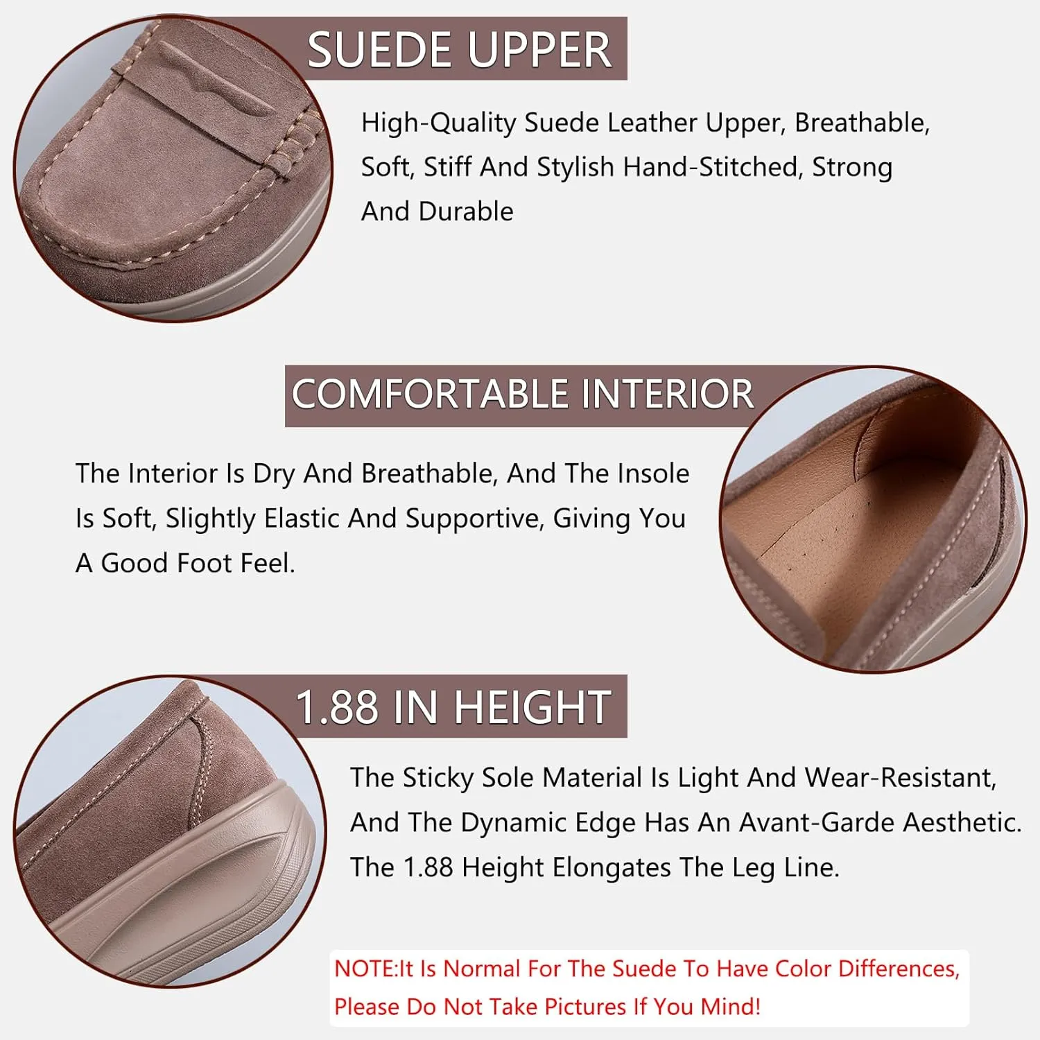 Women's Suede Platform Wedge Loafers Moccasin Toe Comfort Casual Slip-on Loafer Shoes Toning Rocker Non-Slip Walking Shoes with Arch Support