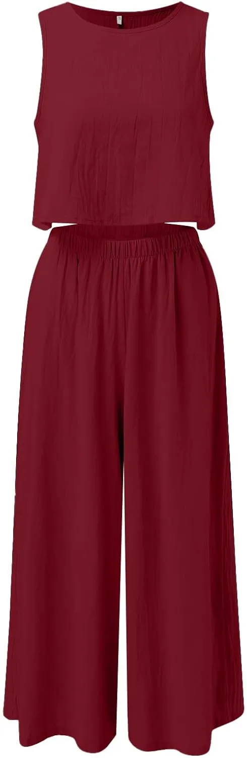 Women's Summer 2 Piece Outfits 2025 Summer Casual Loose Top Wide Leg Pants Matching Tracksuit Sweatsuit Sets
