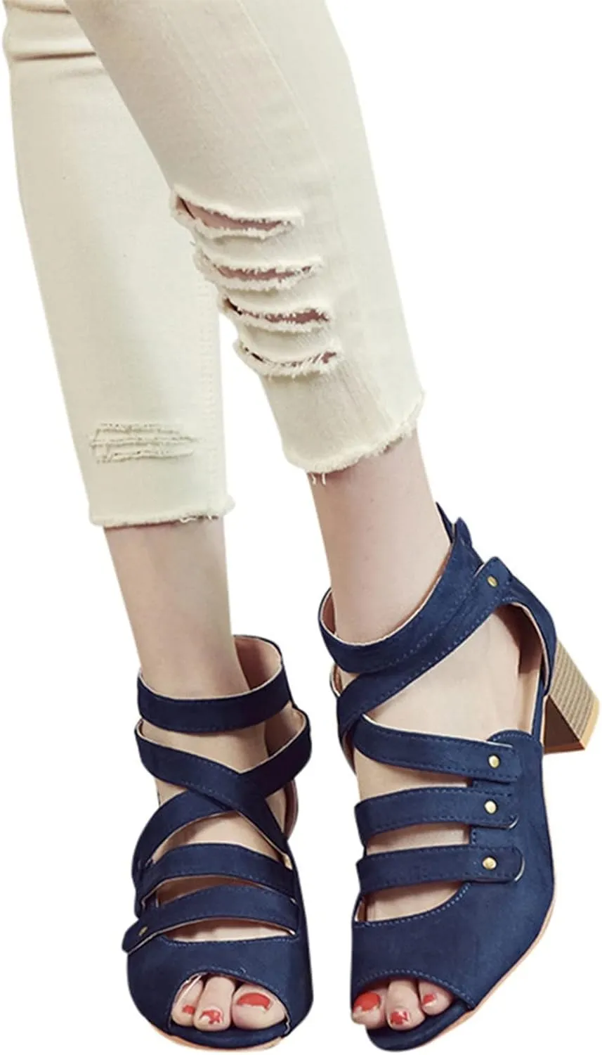 Women's Summer Hollow Shoes High Heels Side Zip Bow Fish Mouth Casual Sandals