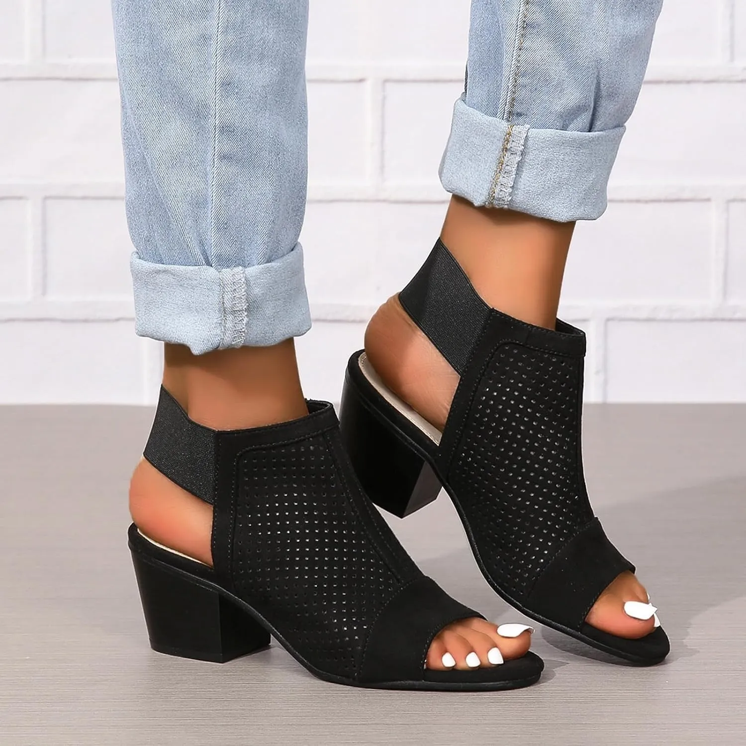 Womens Summer Peep Toe Booties Fashion Chunky Block Cutout Party Sandals Ankle Strap Elegant High Heel Dressy Sandals