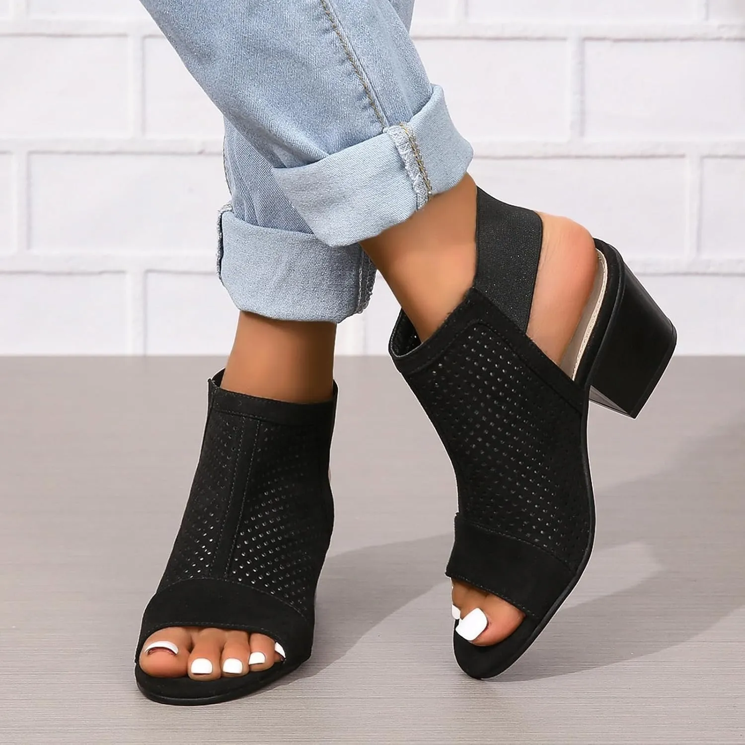 Womens Summer Peep Toe Booties Fashion Chunky Block Cutout Party Sandals Ankle Strap Elegant High Heel Dressy Sandals