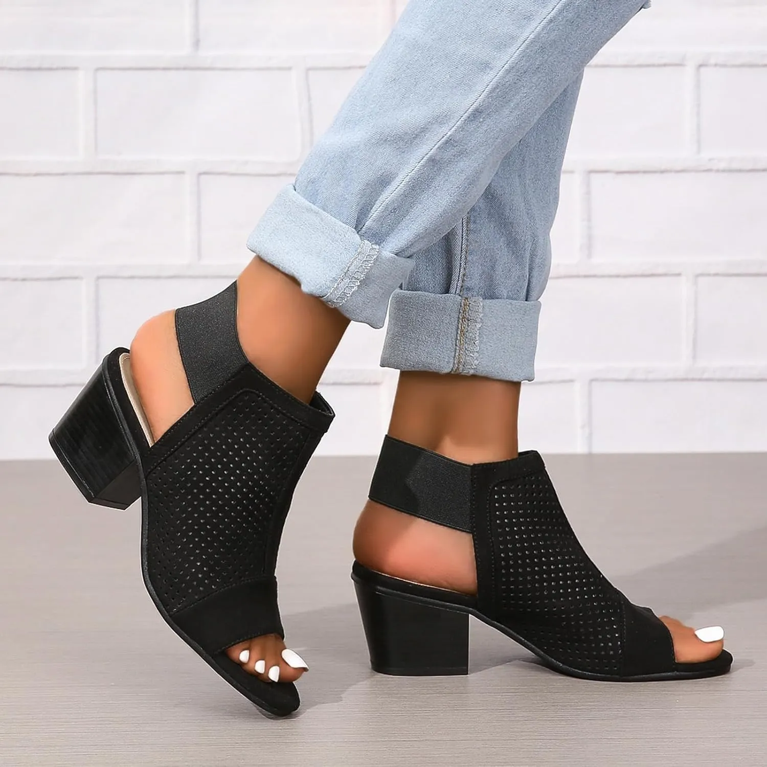 Womens Summer Peep Toe Booties Fashion Chunky Block Cutout Party Sandals Ankle Strap Elegant High Heel Dressy Sandals