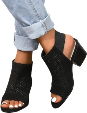 Womens Summer Peep Toe Booties Fashion Chunky Block Cutout Party Sandals Ankle Strap Elegant High Heel Dressy Sandals