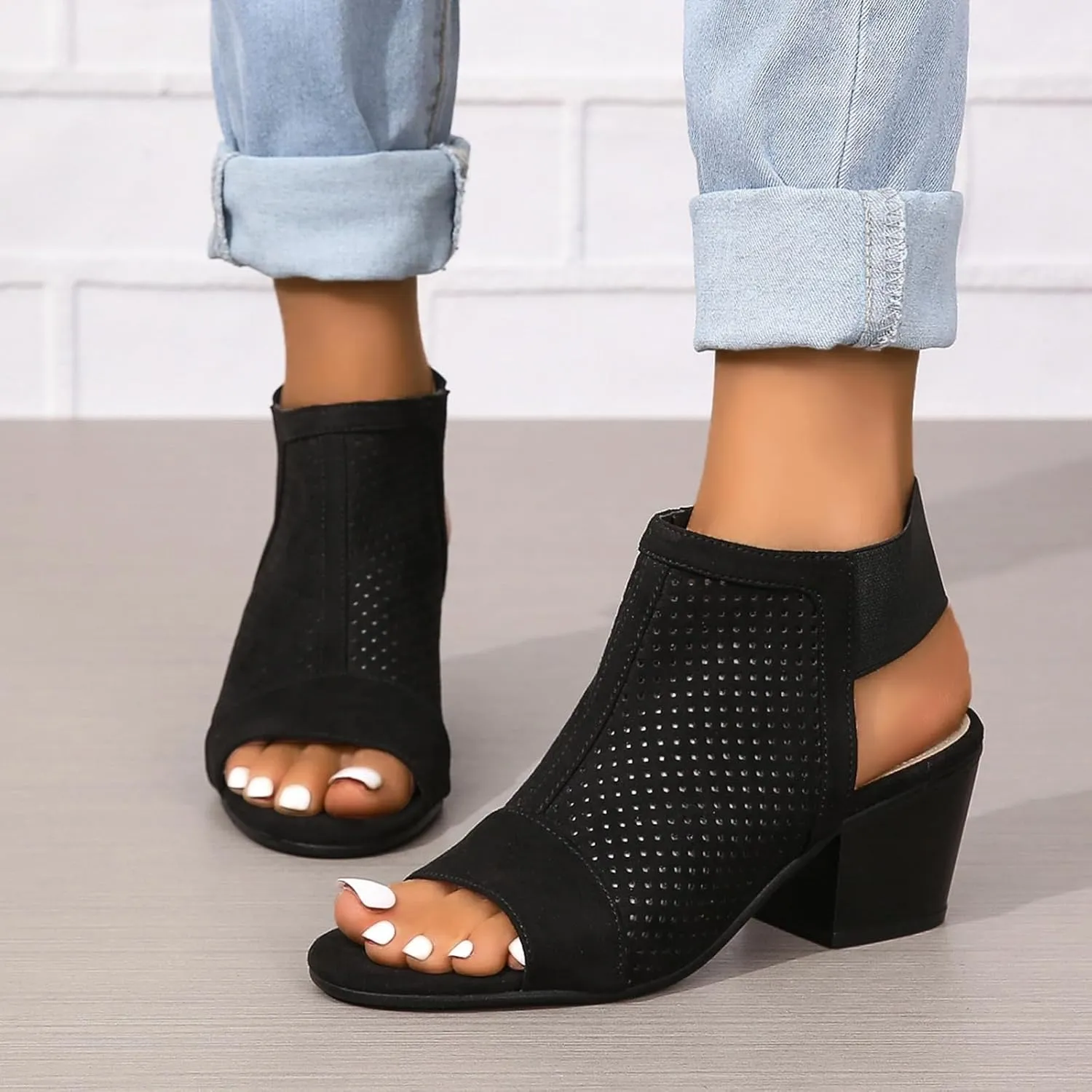 Womens Summer Peep Toe Booties Fashion Chunky Block Cutout Party Sandals Ankle Strap Elegant High Heel Dressy Sandals