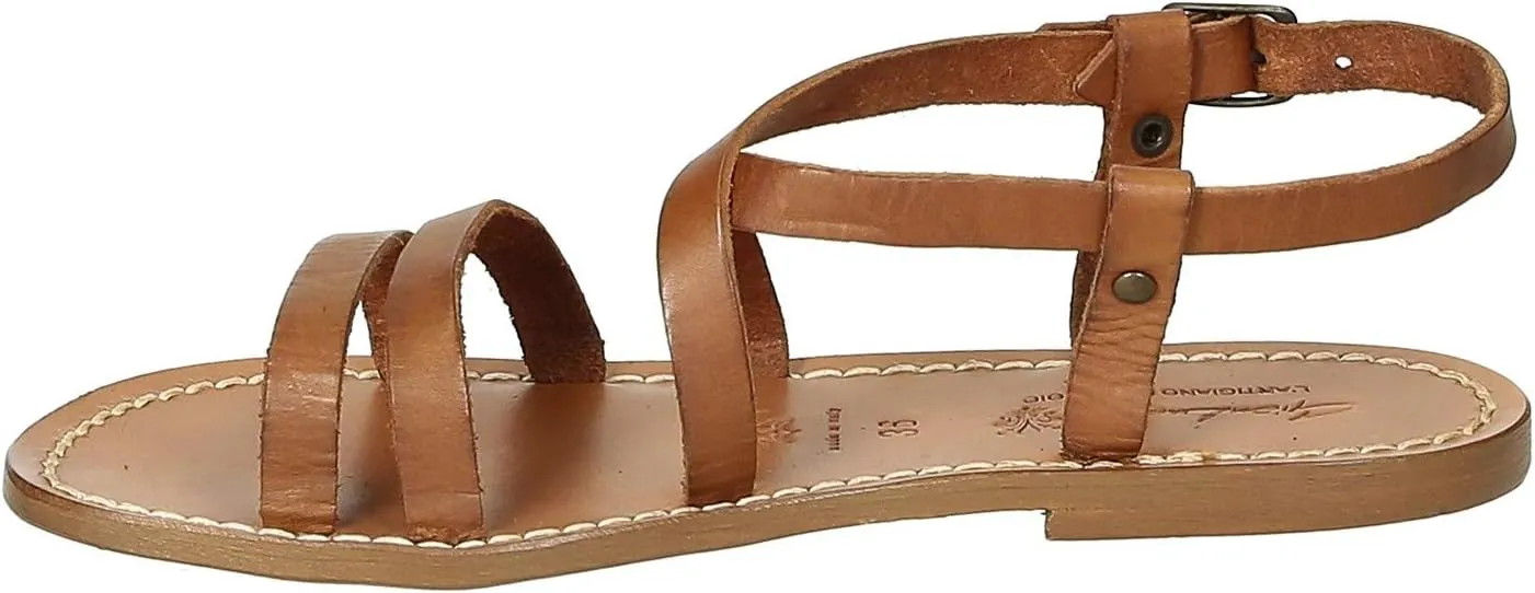 Women's tan Leather Sandals Hand Made in Italy