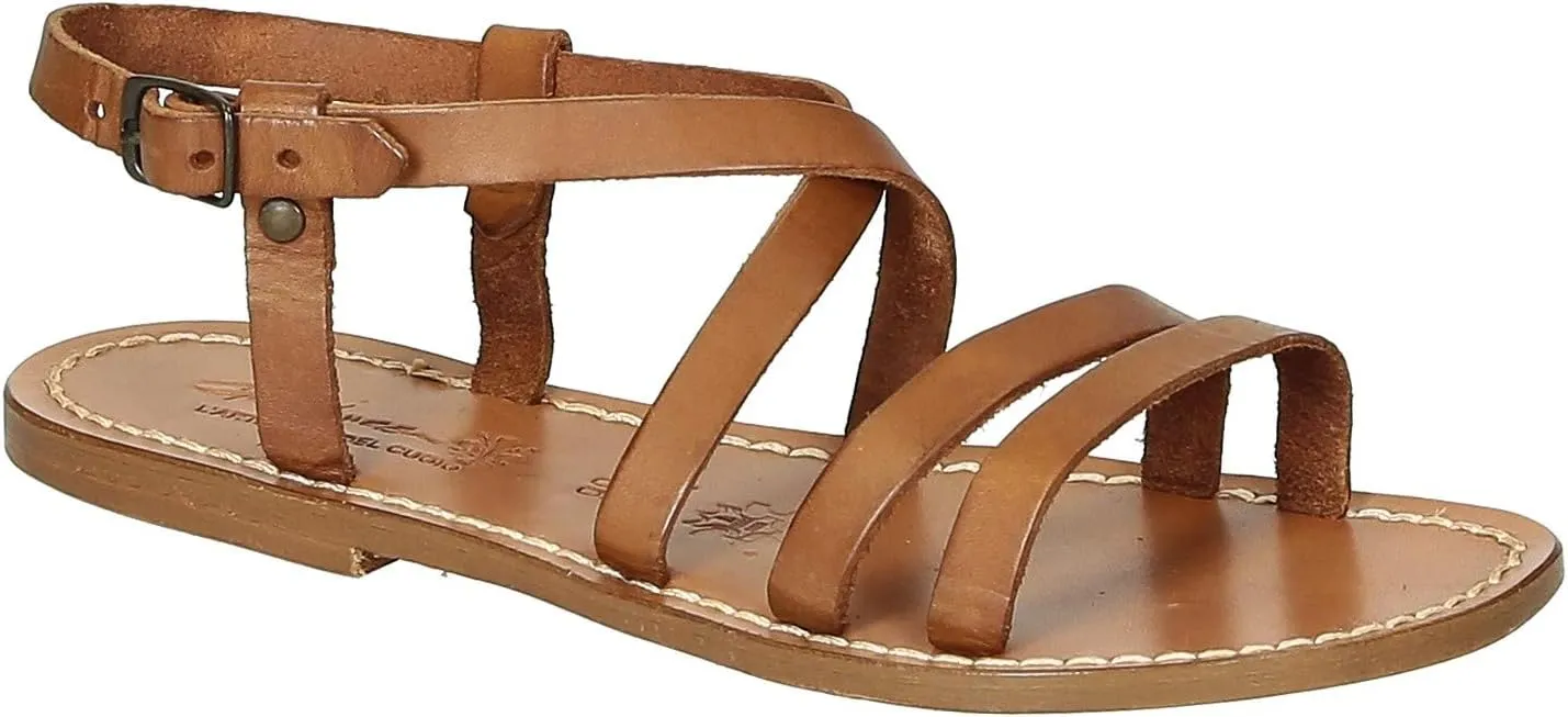 Women's tan Leather Sandals Hand Made in Italy