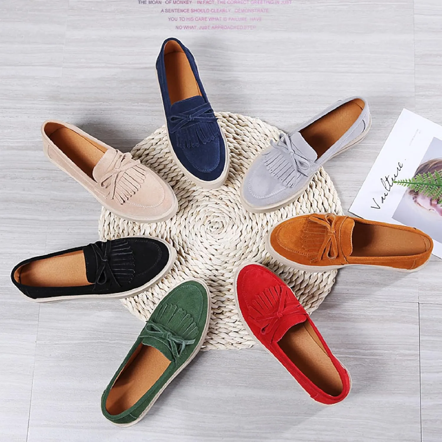 Women's Tassel Suede Platform Loafers Fashion Bow Comfortable Round Toe Slip On Anti-Slip Wedge Walking Shoes for Daily Driving Work Casual Shoes