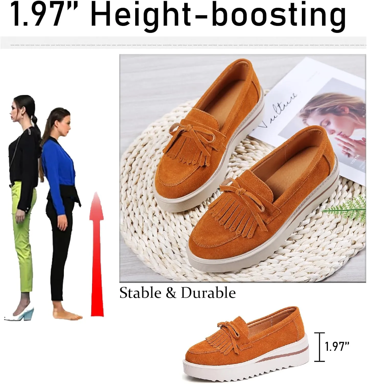 Women's Tassel Suede Platform Loafers Fashion Bow Comfortable Round Toe Slip On Anti-Slip Wedge Walking Shoes for Daily Driving Work Casual Shoes